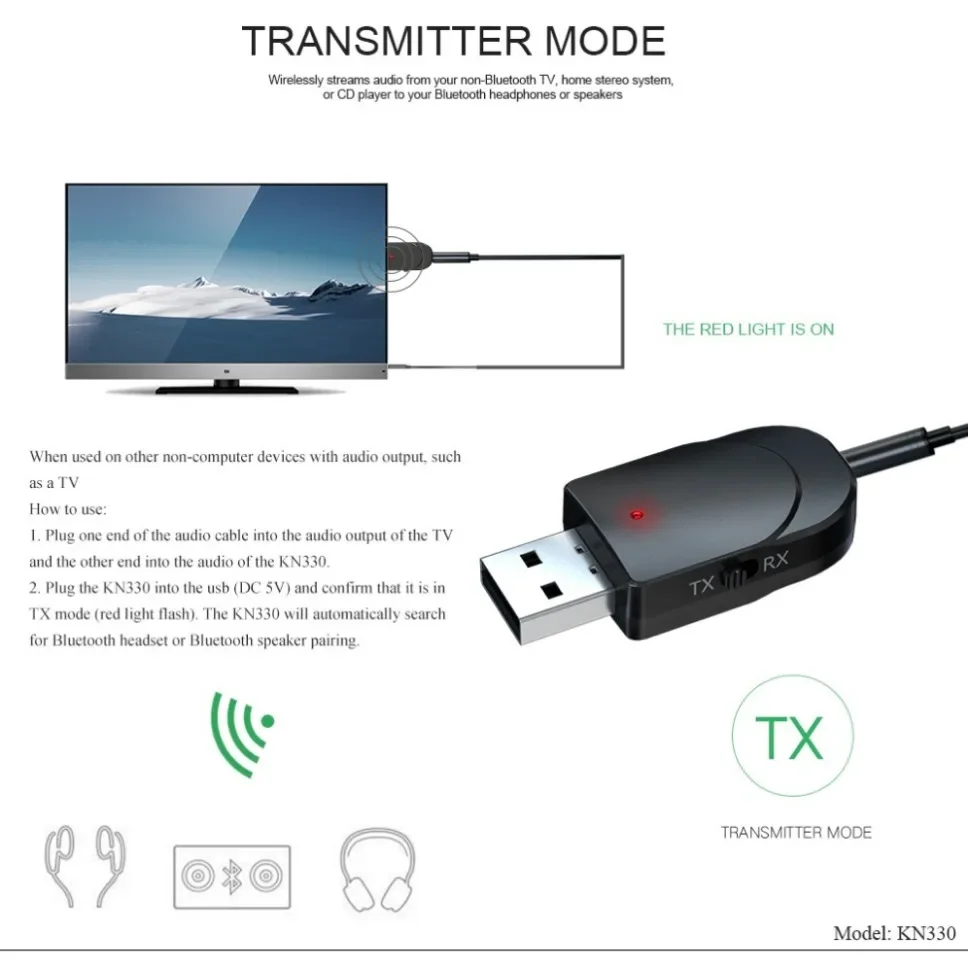 Фото USB Bluetooth-передатчик, приемник, беспроводной USB-адаптер Bluetooth, стерео разъем AUX 3,5 мм для ТВ, наушников, ПК, автомобильный музыкальный адаптер №5