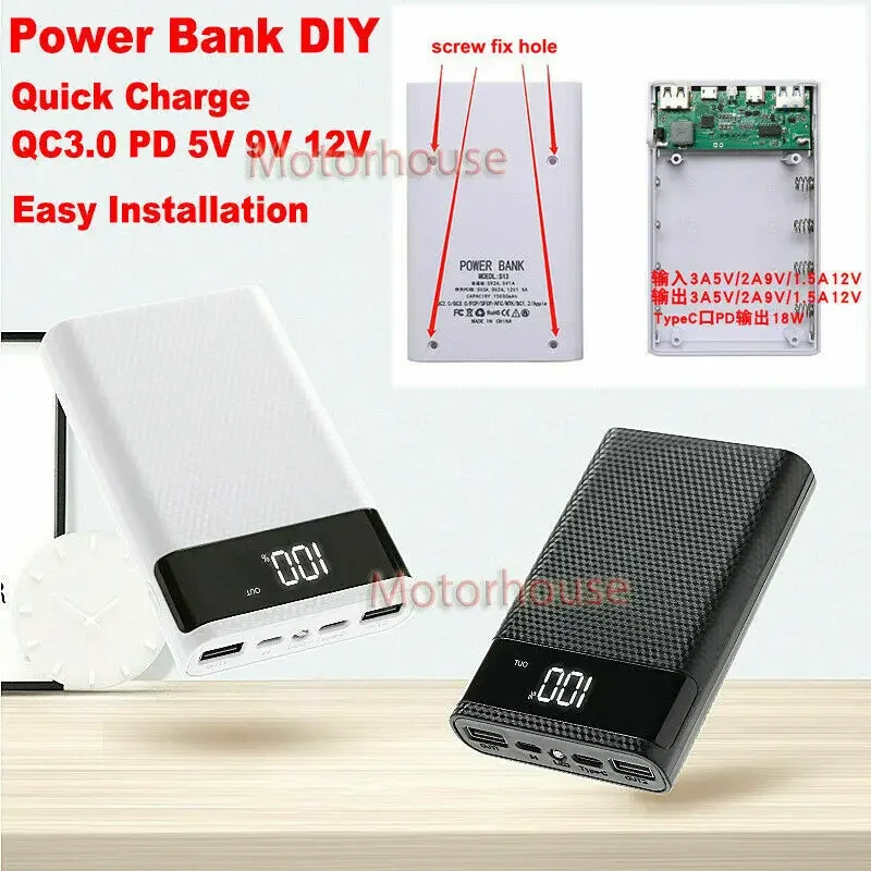 2A QC 3,0 PD 5 В 9 В 12 В Type-C литий-ионный аккумулятор 18650, быстрое зарядное устройство DIY Power Bank W332, основной чип