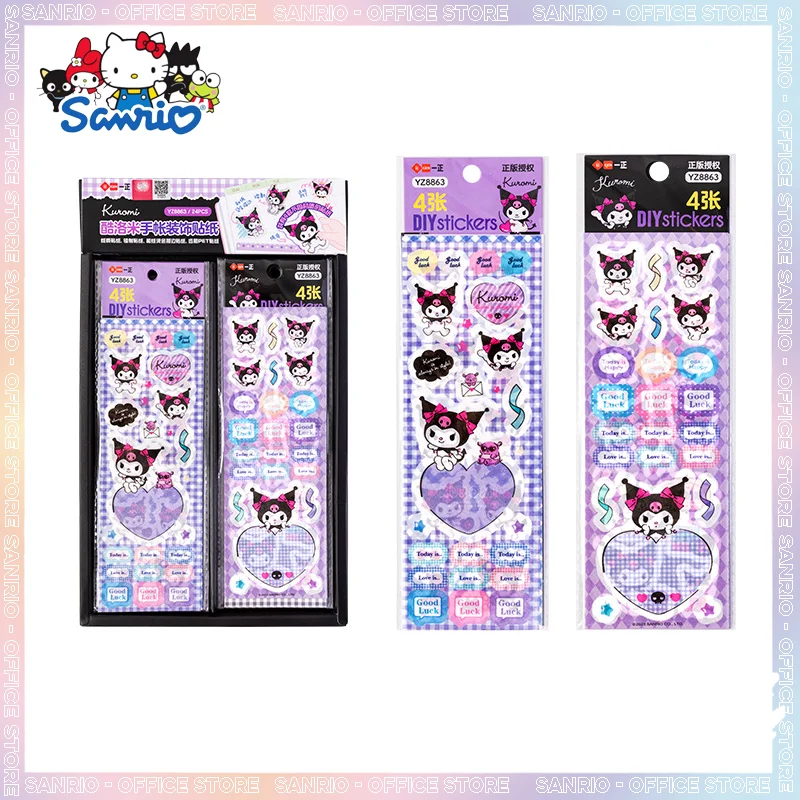 Мультяшные канцелярские наклейки Sanrio, упаковка, 24 шт., милые наклейки на ручные аккаунты, декоративные школьные принадлежности Kuromi, канцелярские наклейки