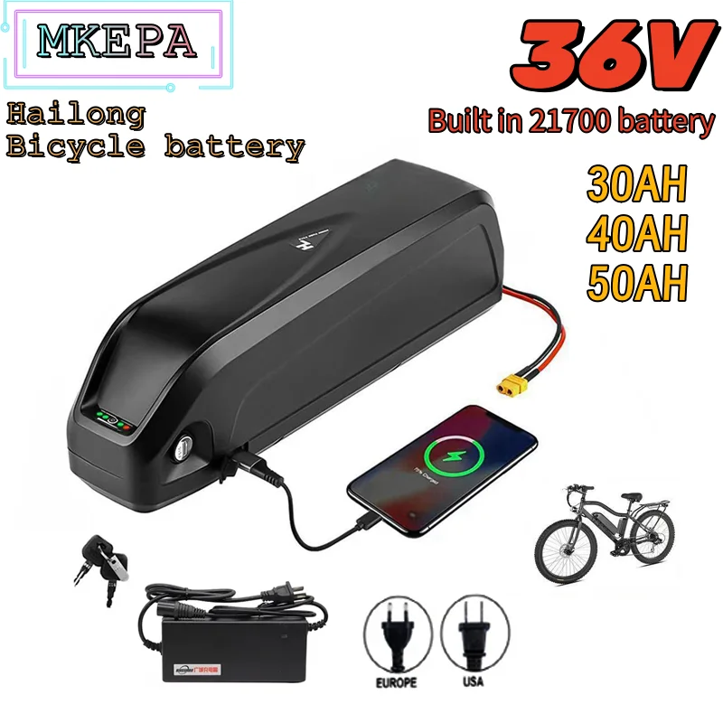 Hailong Bicycle 36 В 30 Ач/50 Ач Hailong Аккумуляторный блок из полиэстера DP-9 с зарядным устройством, двигатель 500 Вт 1000 Вт BMS Встроенный аккумулятор 21700 Power