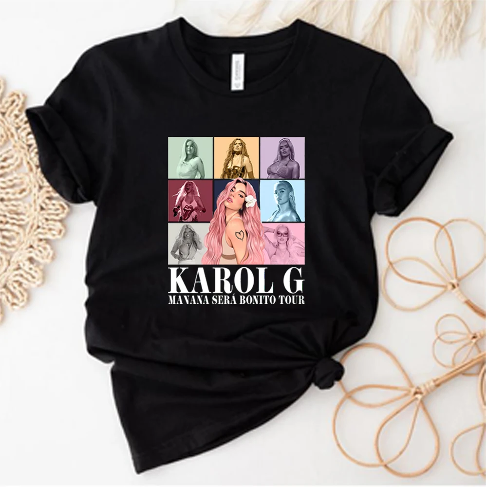 Ретро-футболка Karol G The Eras Tour, рубашки с манной и красивой надписью, футболки Karol G, эстетическая одежда, повседневные топы с коротким рукавом унисекс