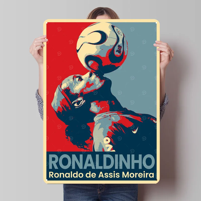 Металлическая вывеска Ronaldinho, постер футболиста, угловой кофе-бар, настраиваемые жестяные вывески для настенного художественного украшения, предметы домашнего декора