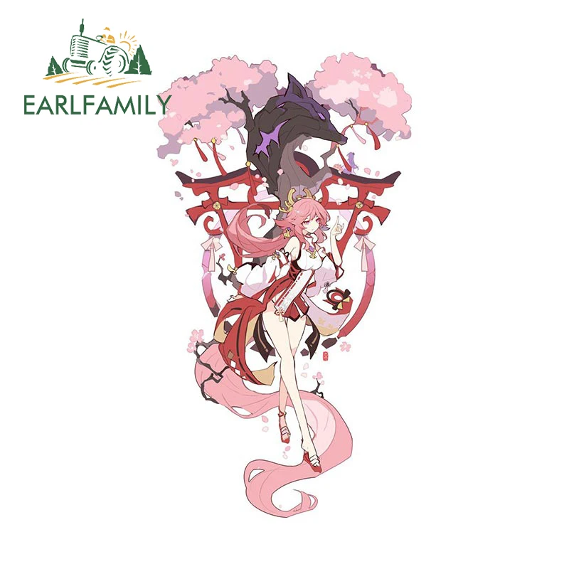 EARLFAMILY 13 см x 7,1 см для Yae Miko Genshin ударная Автомобильная наклейка защита двери автомобиля Наклейка индивидуальный солнцезащитный винил графика