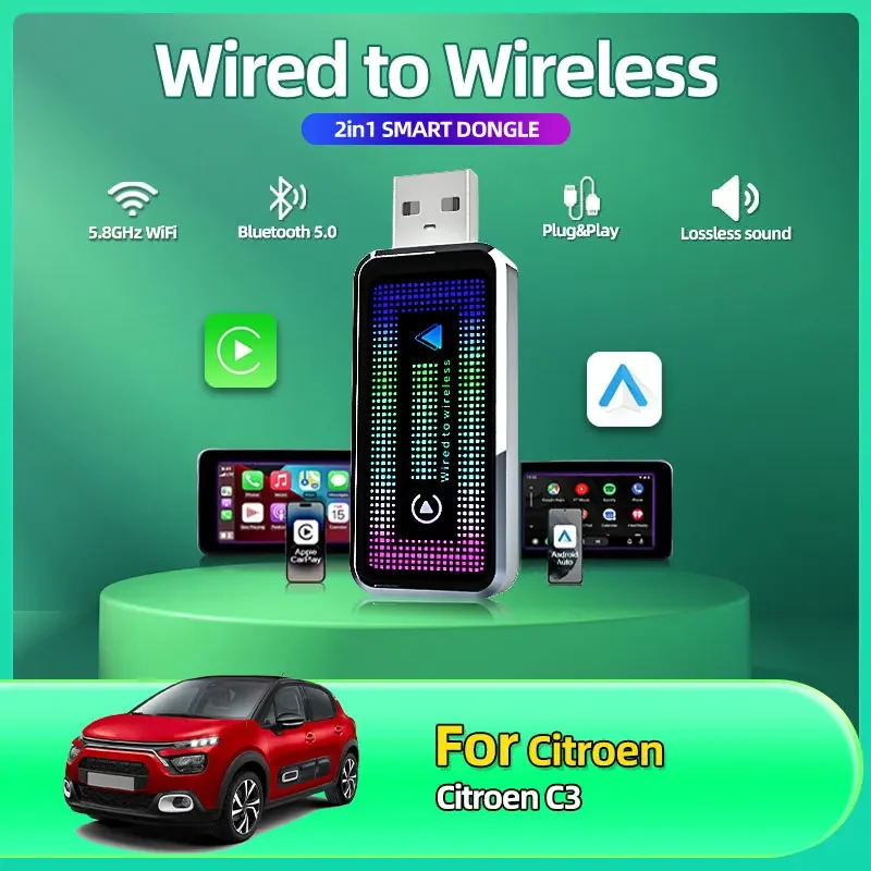 Новый беспроводной адаптер Mini Carplay 2 в 1, бесшовная интеграция, Android Auto, ключ Apple USB Type-C в автомобиле, для Citroen C3
