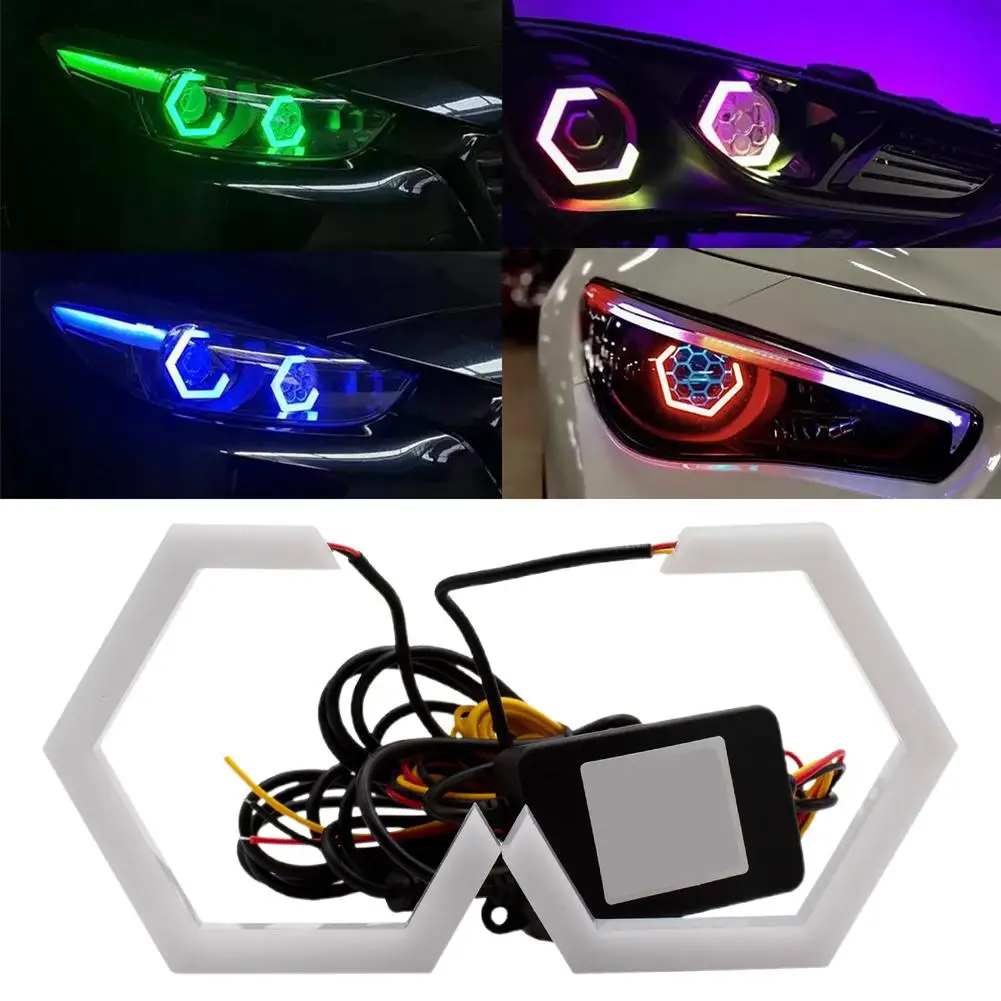 Шестигранные кольца Ангельские Глазки Rgb, кольца с ореолом, модифицированный сигнал фары, переключатель сигнала, мотоциклетная лампа заднего хода Drl + янтарно-белый автомобиль K4d7