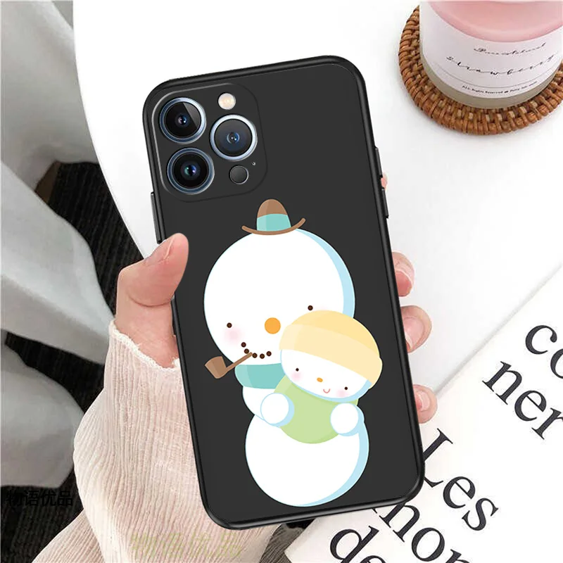 Фото Черный мягкий чехол для телефона Apple iphone 16 15 14 13 12 Mini XS 11 Pro Max XR 7 8 Plus X 16ProMax, чехол с изображением снеговика, рождественской елки №5