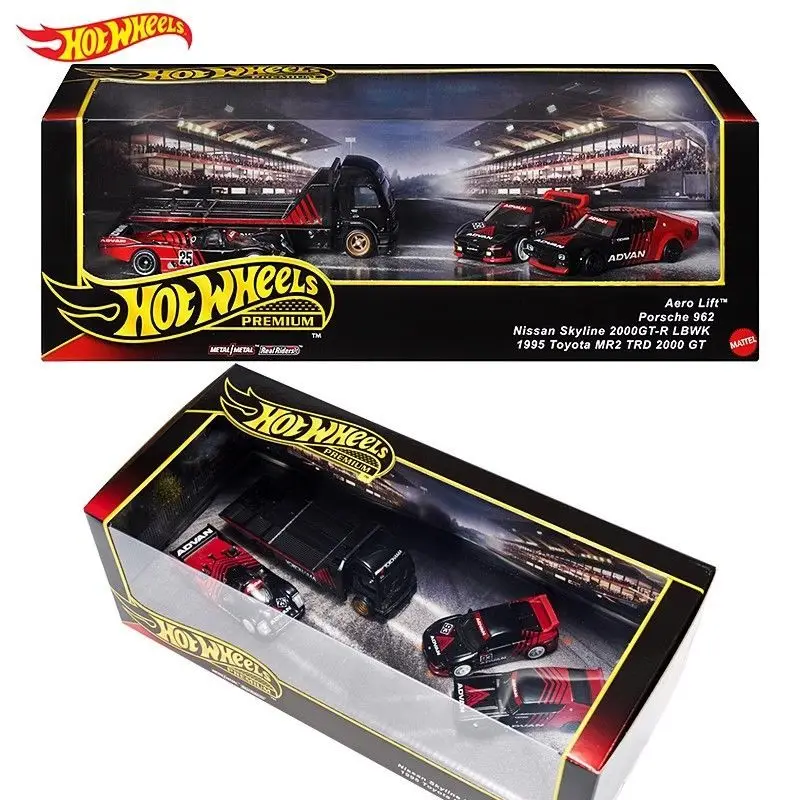 Оригинальные Hot Wheels Premium Garage Advan Aero Lift Porsche 962 Nissan Skyline 1/64, литая под давлением модель автомобиля, коллекция игрушек Gmh39