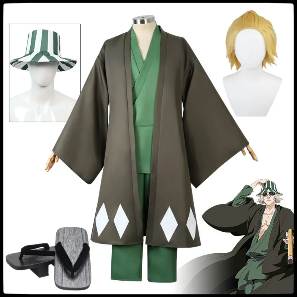 Костюм-кимоно для косплея аниме отбеливатель Урахара Kisuke Gotei 13, Униформа, накидка, штаны, шапка, костюм для Хэллоуина, карнавала, женский