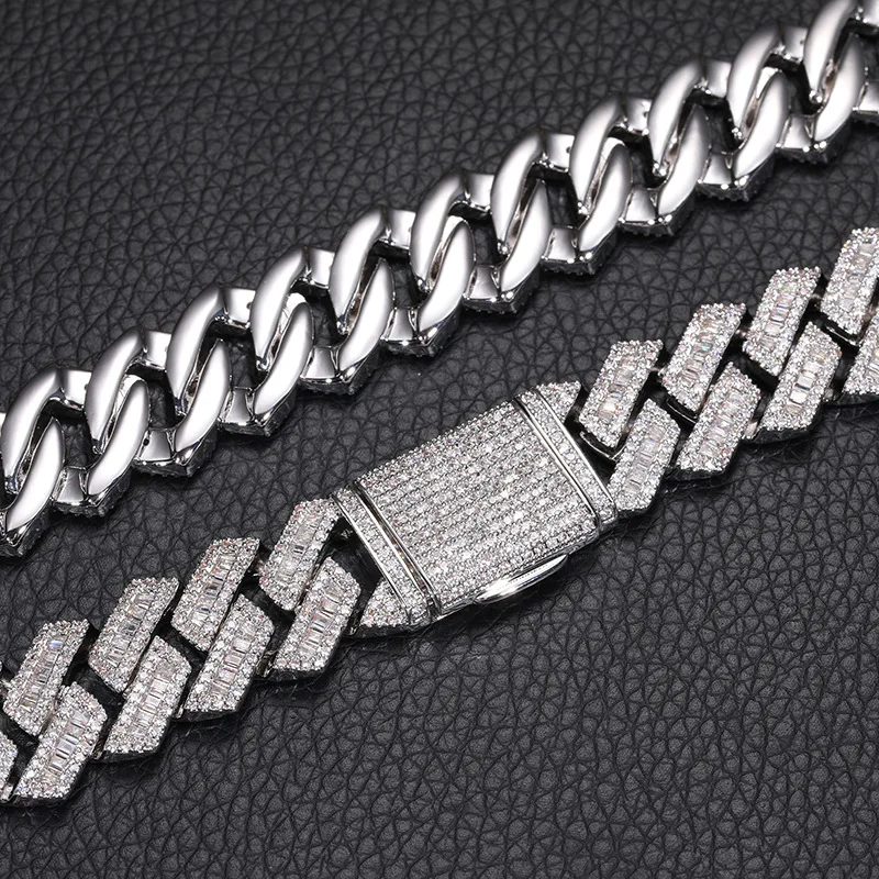 Фото Хип-хоп 5A+ CZ Stone Paved Bing Iced Out Solid Rhombus Cuban Miami Link Chain Ожерелья для мужчин рэперские ювелирные изделия золотого, серебряного цвета №5