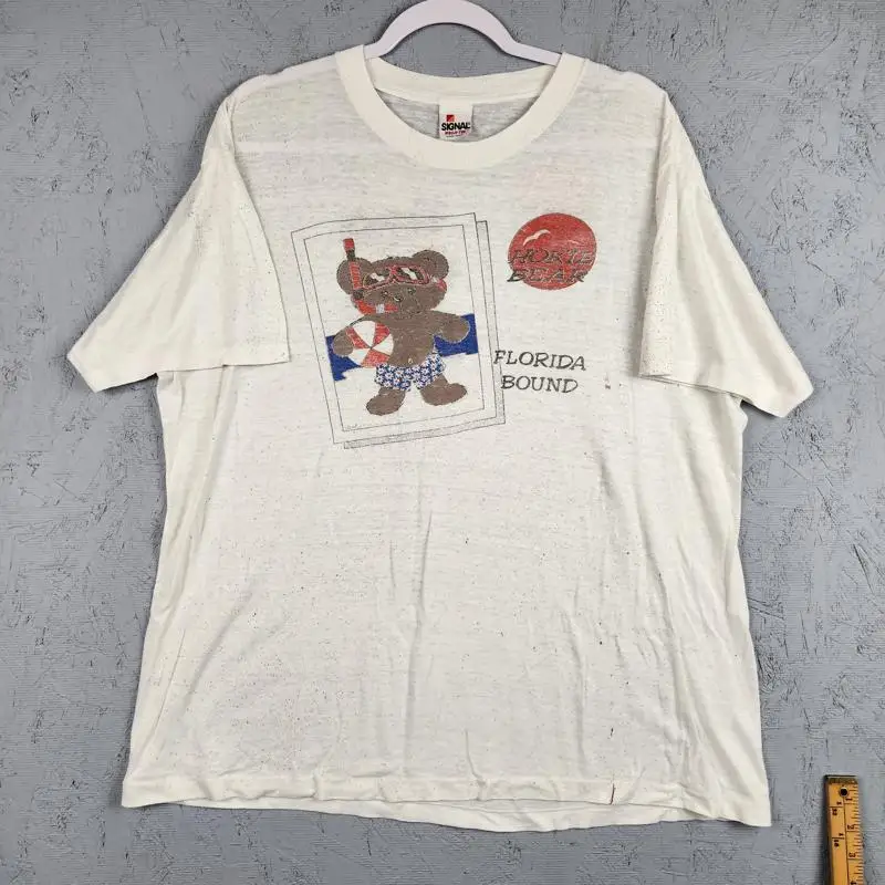 Винтажная мужская рубашка с медведем Хоки 2XL Florida Bound Beach с графическим сигналом США 80-х годов