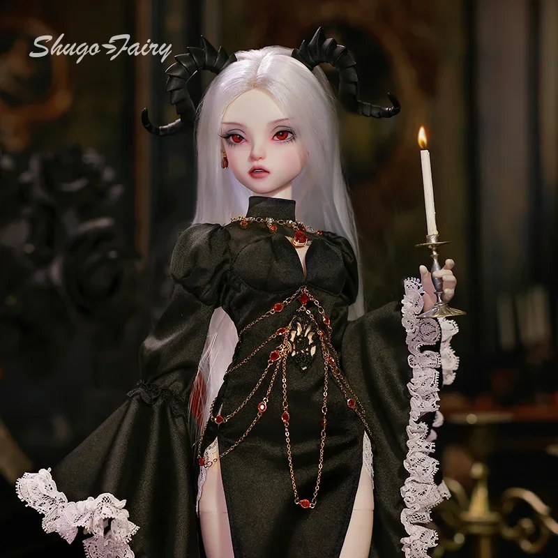 1/4 Bjd Кукла Bubo Barly Fantasy Темно-красные глаза Коза Ведьма Волшебный черный халат Кружева Vanguard Холтер Рыбья кость Цепочка Девушка Кукла Игрушка в подарок