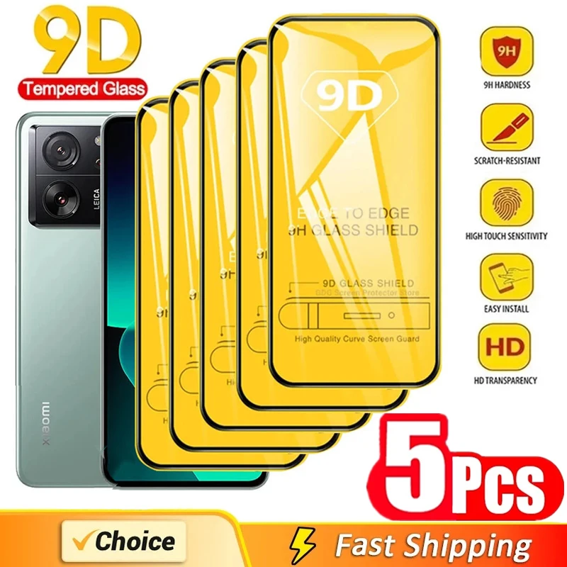Защитное стекло, закаленное стекло для Xiaomi 13T 12T 10T 9T 11T Poco X3 F3 M4 M3 M5 F5 Pro Redmi Note 13 12 11 10 9 Pro, 5 шт.