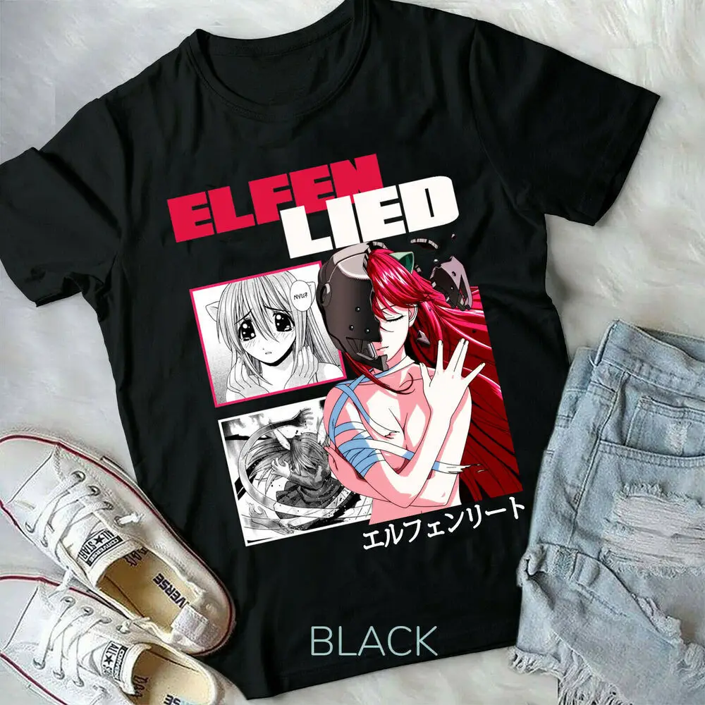 Футболка Elfen Lied, черная футболка с рисунком Люси Nyu Kaede в стиле аниме для девушек