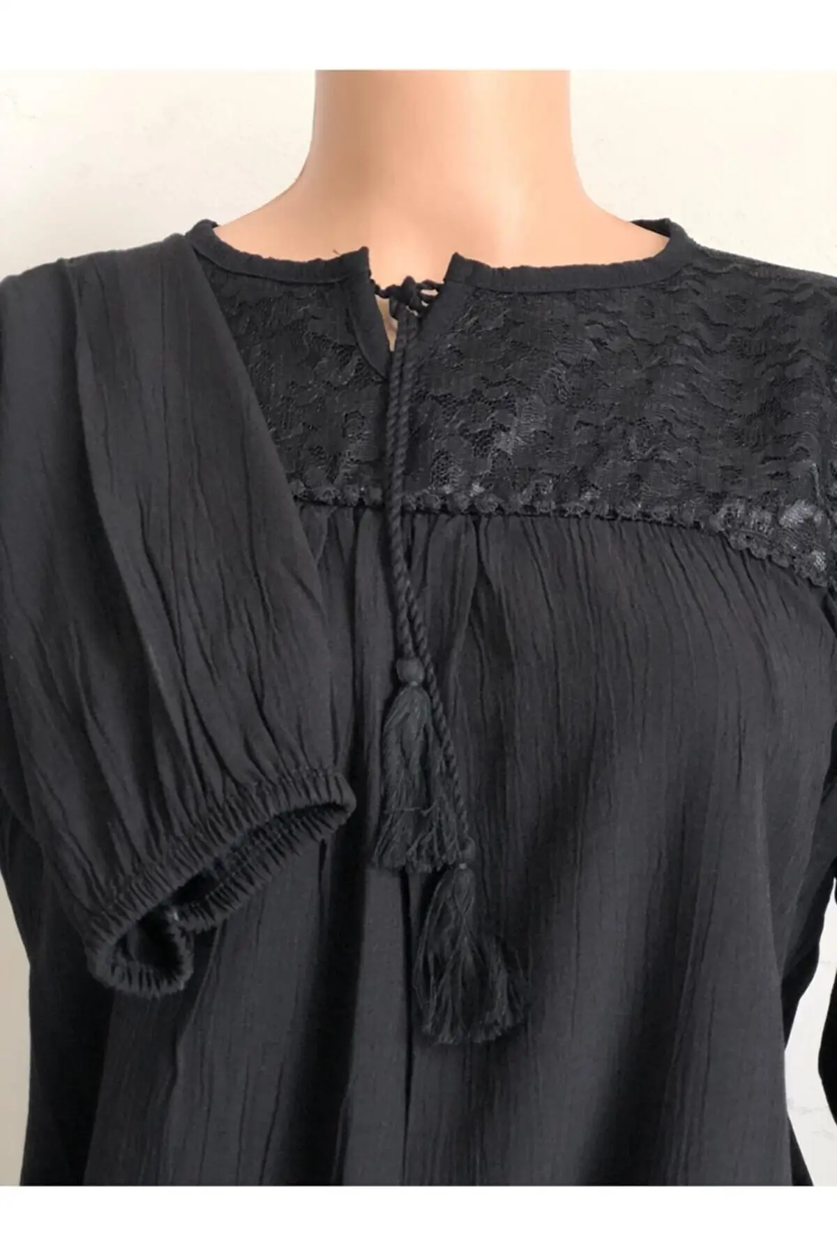 Женская стильная черная блузка из чесаного хлопка Anne Sile Cloth