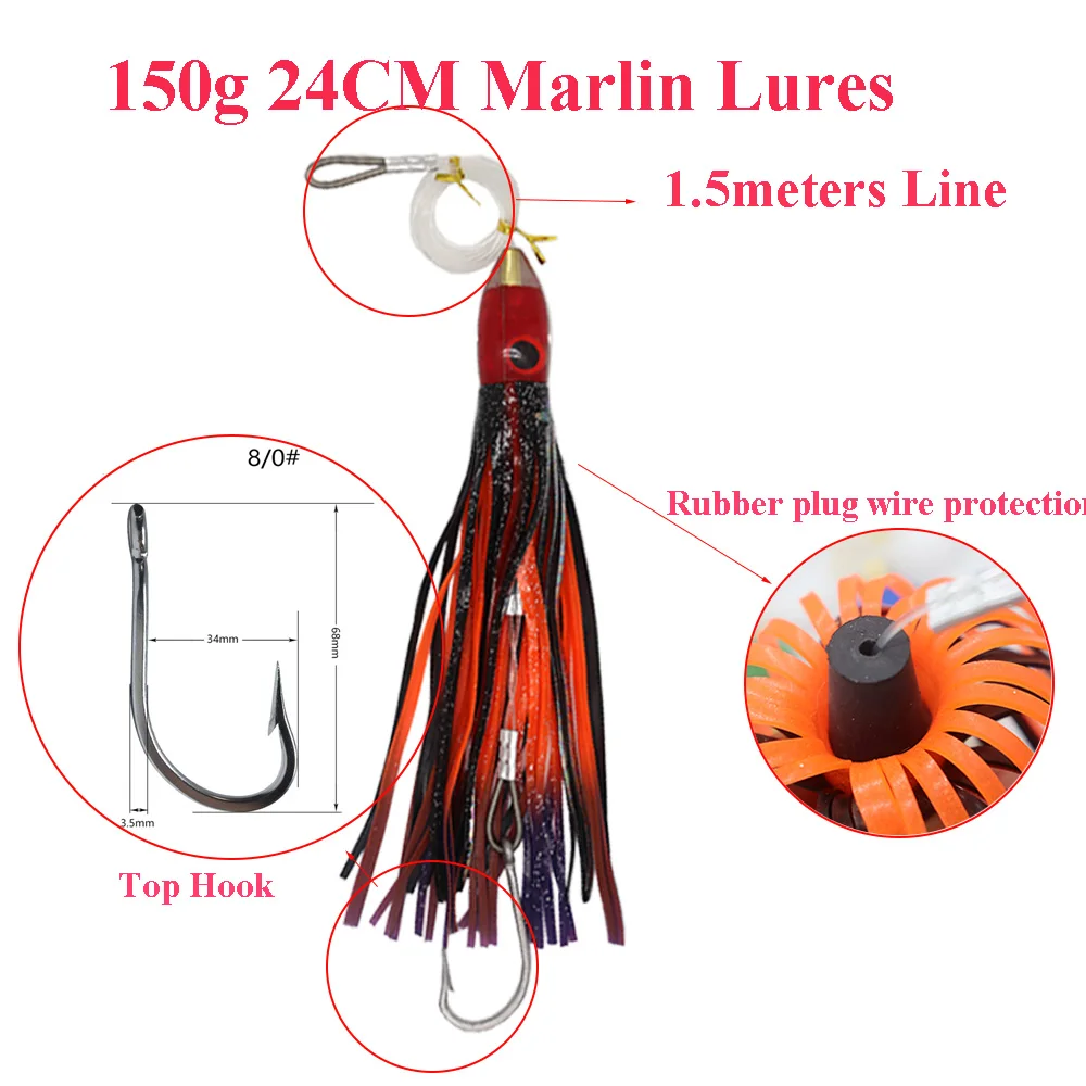Фото Приманки Marlin, 24 см, 150 г, смоляные приманки для морской рыбалки, троллинговые приманки, большая игровая приманка, морская лодка, рыбалка Mahi Wahoo Billfish №5