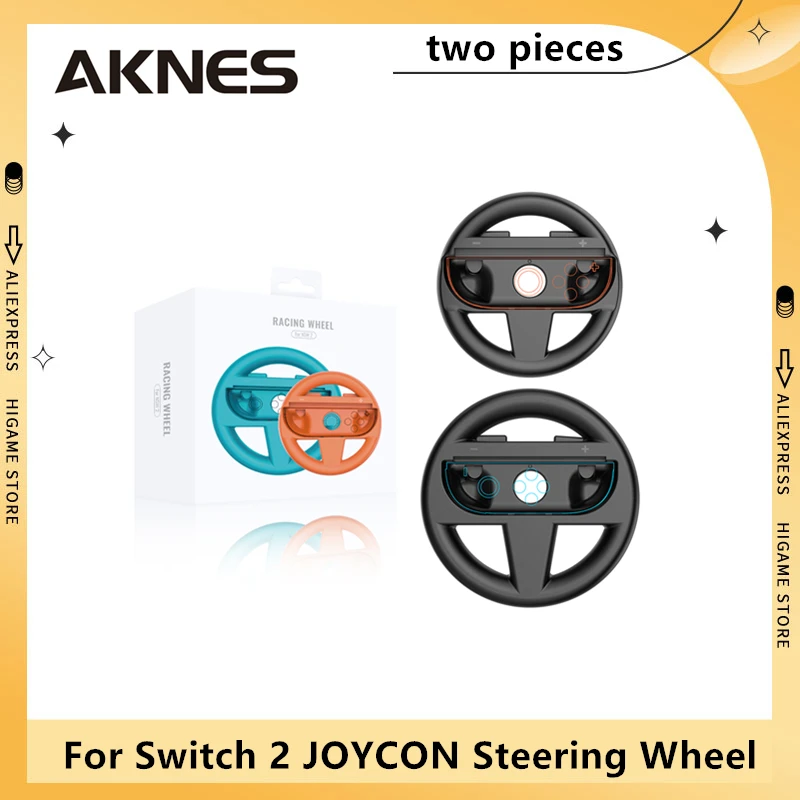 Игровые аксессуары AKNES для Switch 2, рулевое колесо Mario Kart, руль JOYCON (две штуки), BALCK, синий, оранжевый