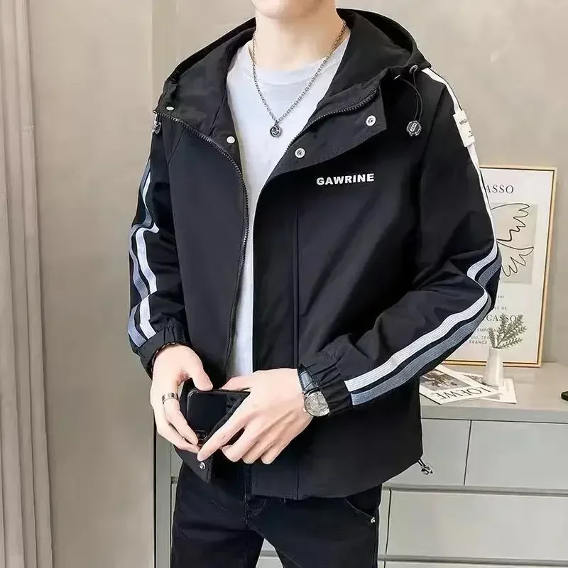 Фото Куртка для мужчин Slim Fit Zip V Мужское пальто Стильное модное Высокое качество Винтаж Корейские отзывы Много новых в Джокере Быстрая доставка Повседневная №4