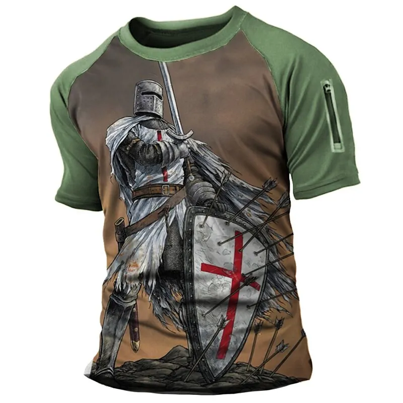 Фото Футболка Templar Crusaders мужская с принтом, модный топ оверсайз с коротким рукавом, уличная Ретро футболка в стиле Харадзюку, с коротким рукавом №2