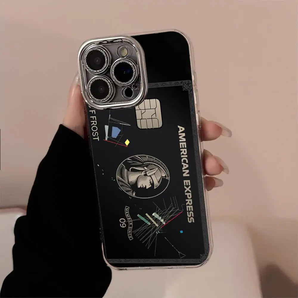 Фото Черный чехол для телефона Amex с рисунком кредитной карты для IPhone 11, 13, 14, 15, 16 Pro Max Plus, чехол из перьевой пряжи №4
