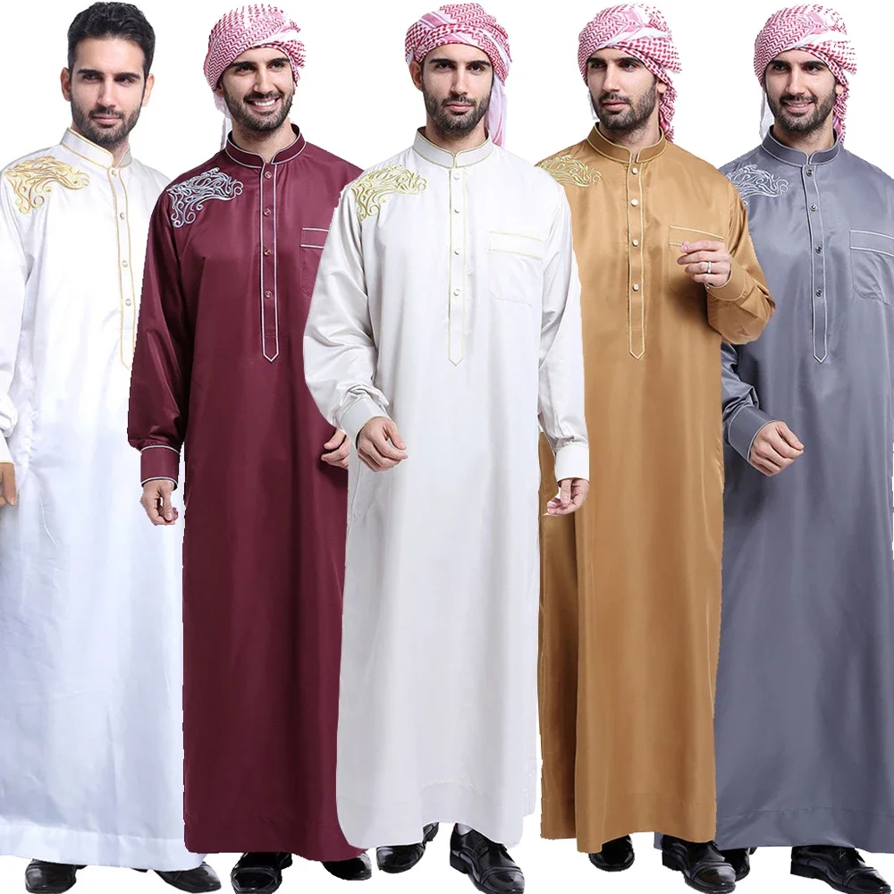Фото Традиционная мусульманская мужская одежда Jubba Thobe Ислам Рамадан Абая Thawb Длинный халат Саудовская Мусульманева Кафтан Jubah Дубай Арабское платье №5