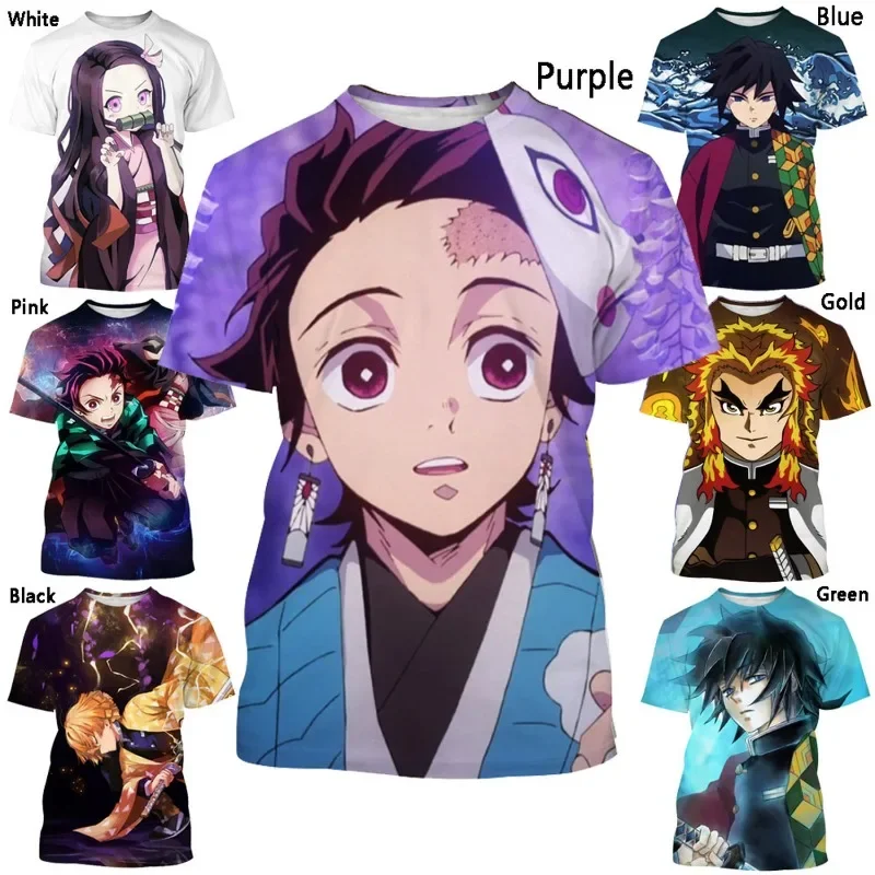 Летняя футболка Demon Slayer Stampata in 3D Unisex Casual Harajuku Abbigliamento Oversize Personaggio Dei Cartoni Animati Kimetsu