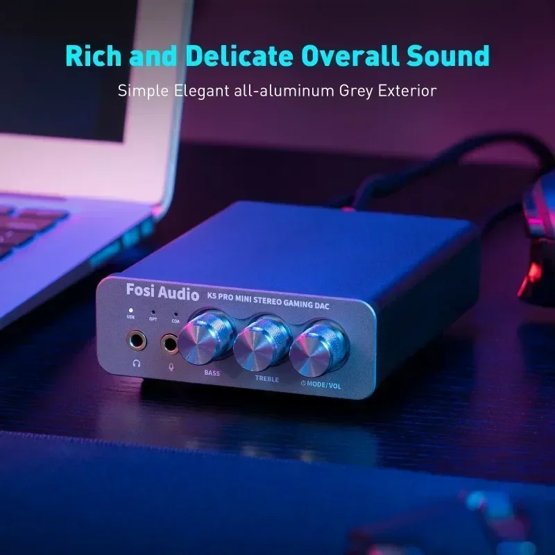 K5 PRO USB Gaming DAC With Microphone Headphone Amplifier Mini Audio DAC for PS5 Desktop Powered Active Speakers