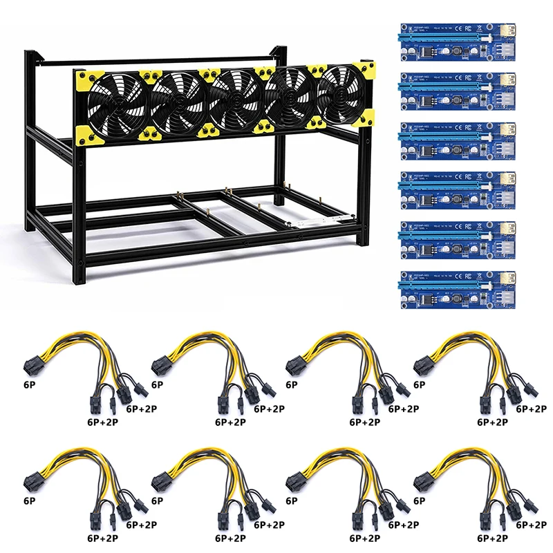 Плата-адаптер для майнинга ETH Frame Rig, кабель питания для Bitcon, комплект для майнинга Ethereum PV3C 6 GPU, алюминиевая Штабелируемая майнинговая установ...