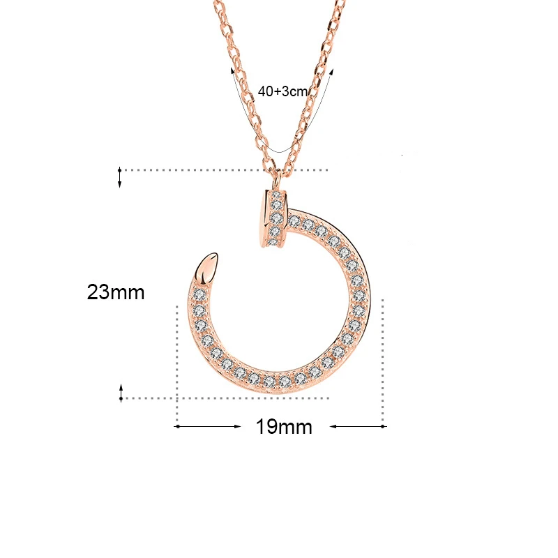 Srebra S925 Naszyjnik z pełnym diamentem do paznokci 18-karatowego różowego złota Łańcuszek z kości (art.: 3920c935f5d78) - 3920c935f5d78