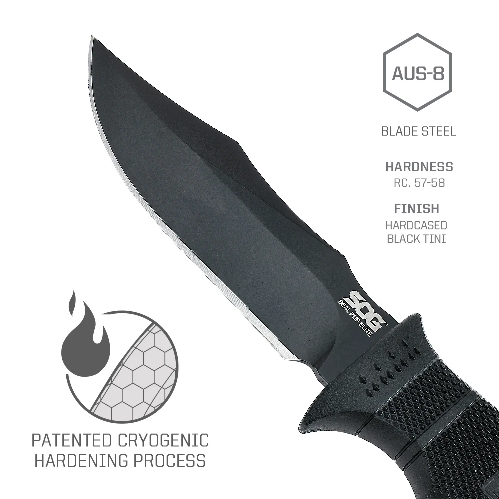 Фото SOG Seal PUP Elite Knife Compact с фиксированным лезвием, профессиональные ручные инструменты EDC для кемпинга, бушкрафта, самообороны и рыбалки №3