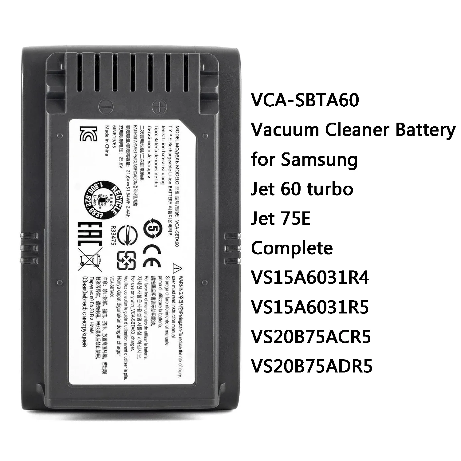Фото Для пылесоса Samsung VCA-SBTA60 аккумулятор Jet 60 Turbo Jet 75E полный VS15A6031R4 VS15A6031R5 VS20B75ACR5 VS20B75ADR5 №2