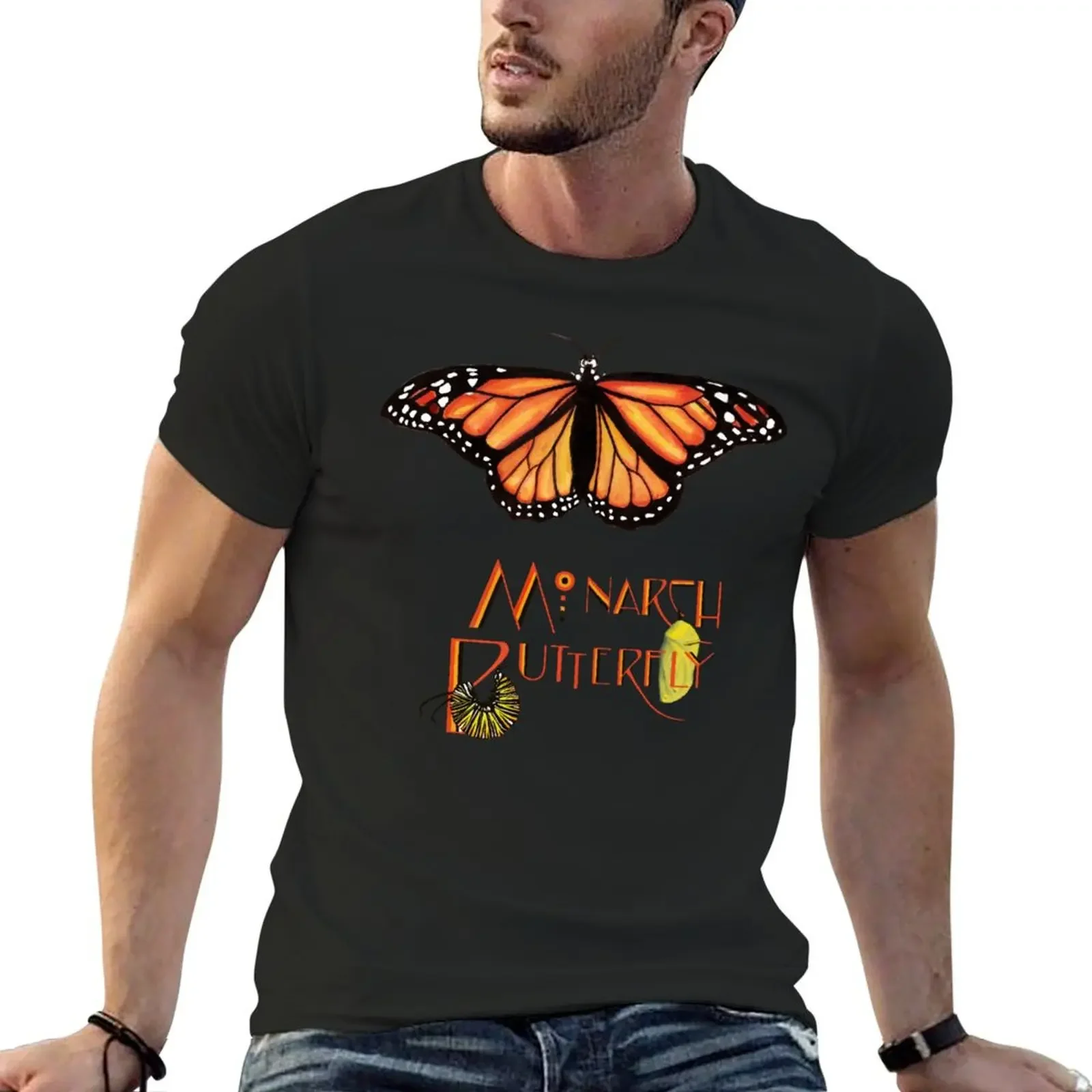 Футболка Monarch Butterfly, милая одежда, синяя арховая винтажная рубашка в стиле аниме, рубашки для тренировок для мужчин