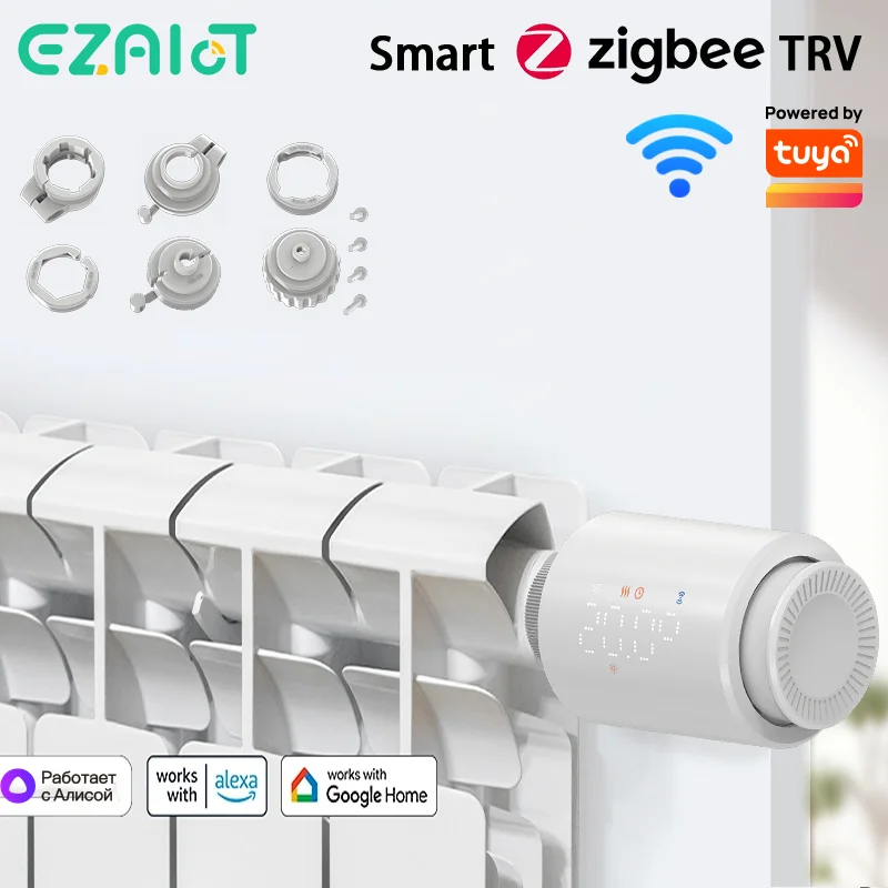 Термостатический клапан радиатора Zigbee, умный термостат с Wi-Fi, регулятором температуры, голосовым управлением Alexa и Google