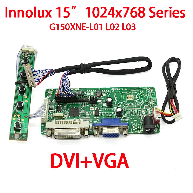 Для 15-дюймового флэш-кабеля диагональю 1024 дюйма, L02, L03, 768x1,25, 1 канал, 8 бит, 20 контактов, мм, кабель LVDS, DVI, HDMI, VGA, ЖК-дисплей, комплект платы драйвера промышленного дисплея