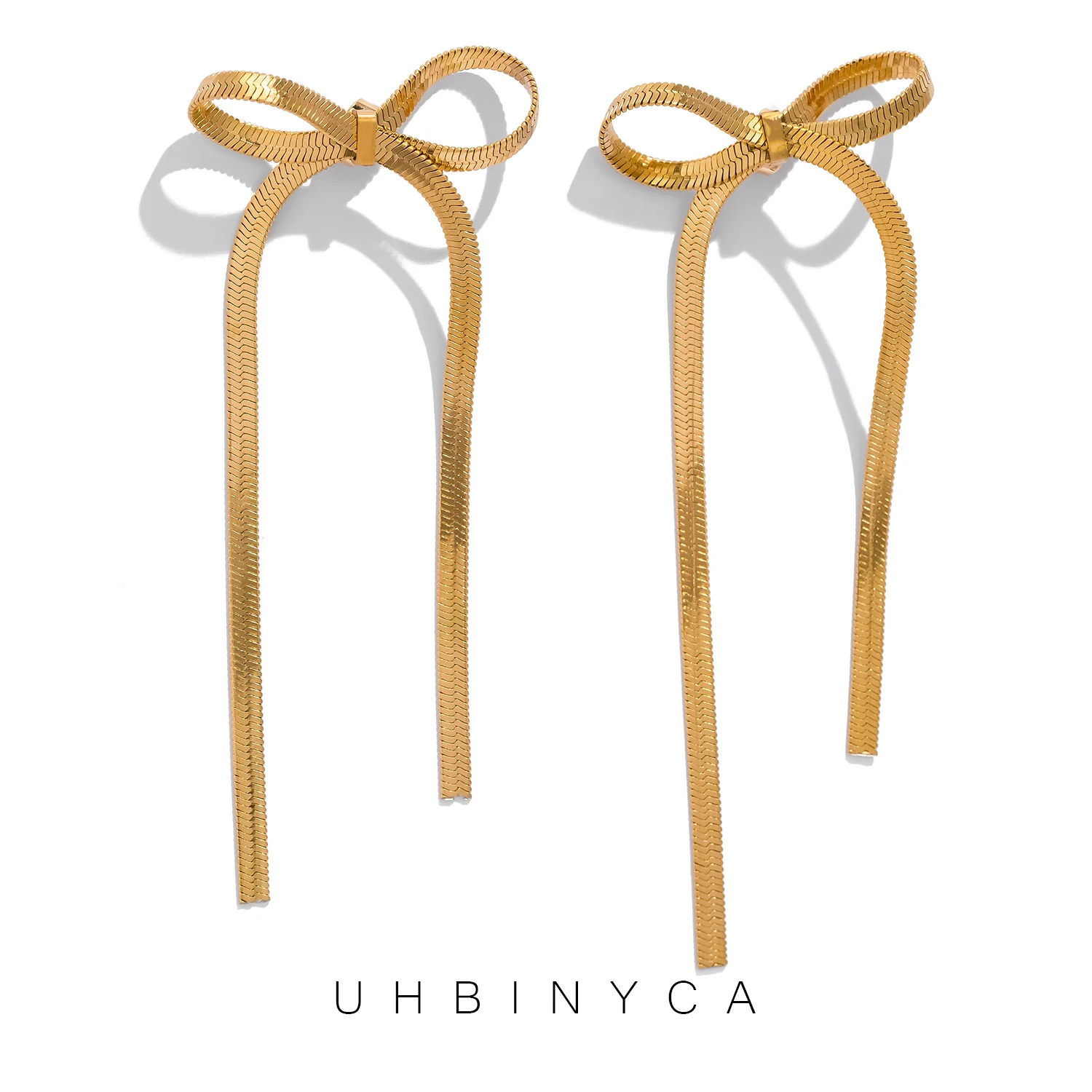 Серьги-кисточки UHBINYCA с простым бантом для женщин, бутиковые ювелирные изделия из нержавеющей стали с покрытием из 18-каратного золота
