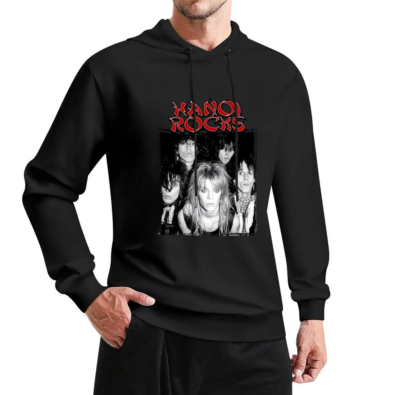 Фото Hanoi Rocks Толстовка с капюшоном, эстетичная одежда, мужская толстовка, одежда в корейском стиле, футболки с графикой, мужская толстовка с рисунком №4