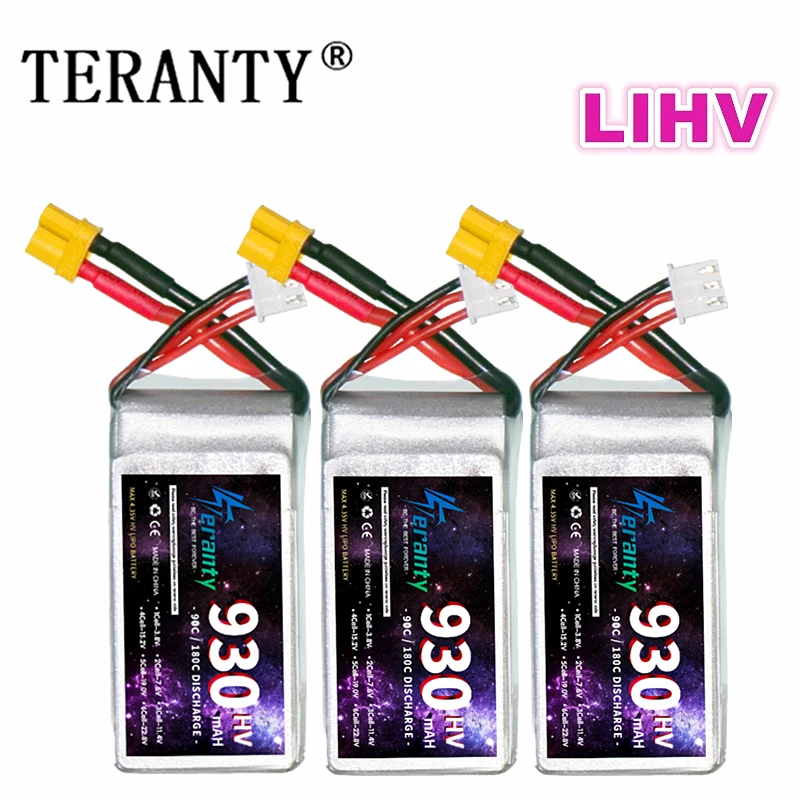 1/3 шт. TERANTY HV батарея 930 мАч 2S 7,6 В 90C LiHV Lipo батарея XT30 XT60 разъем для гоночного автомобиля RC дрона вертолета самолета FPV