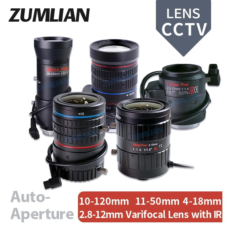 ZUMLIAN CCTV объектив 11-50 мм 10-120 мм 4-18 мм варифокальный объектив 1/1.8 ''камеры C/CS-Mount 8MP 1/1.7'' IR для камеры наблюдения 4K