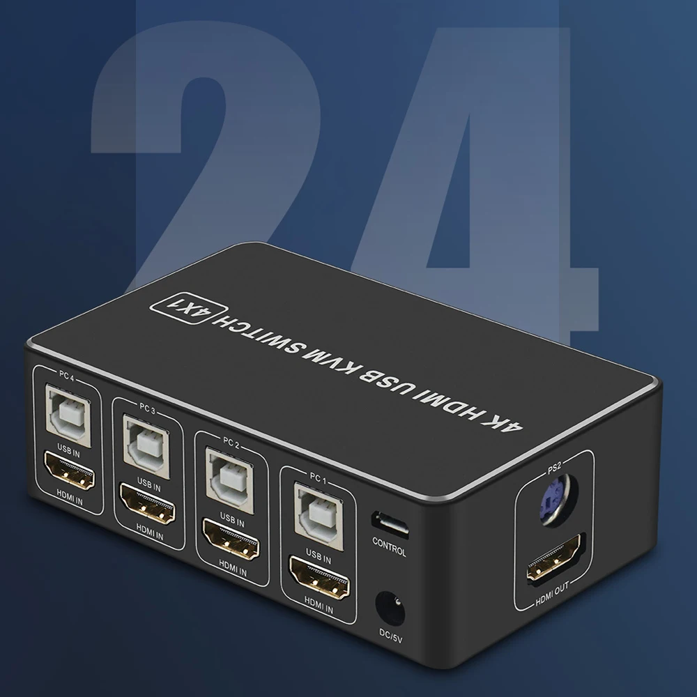 Фото KVM-переключатель 4K HDMI USB, 4 порта USB HDMI-совместимый 4kX 2K/60HZ HDCP 2,2 USB KVM-переключатель для ПК, ноутбука, Windows & Macs №5