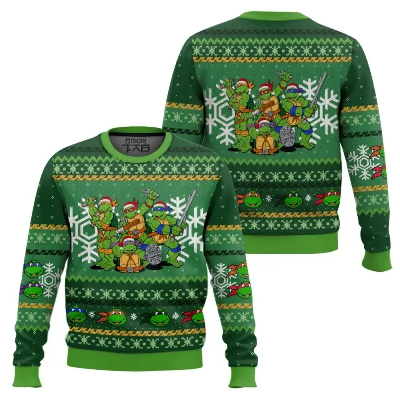 TMNT L D R M Ugly Christmas Sweater 3D Забавный пуловер для праздничной вечеринки Теплый уютный свитер больших размеров Мужской женский рождественский подарок 2026 Свитеры