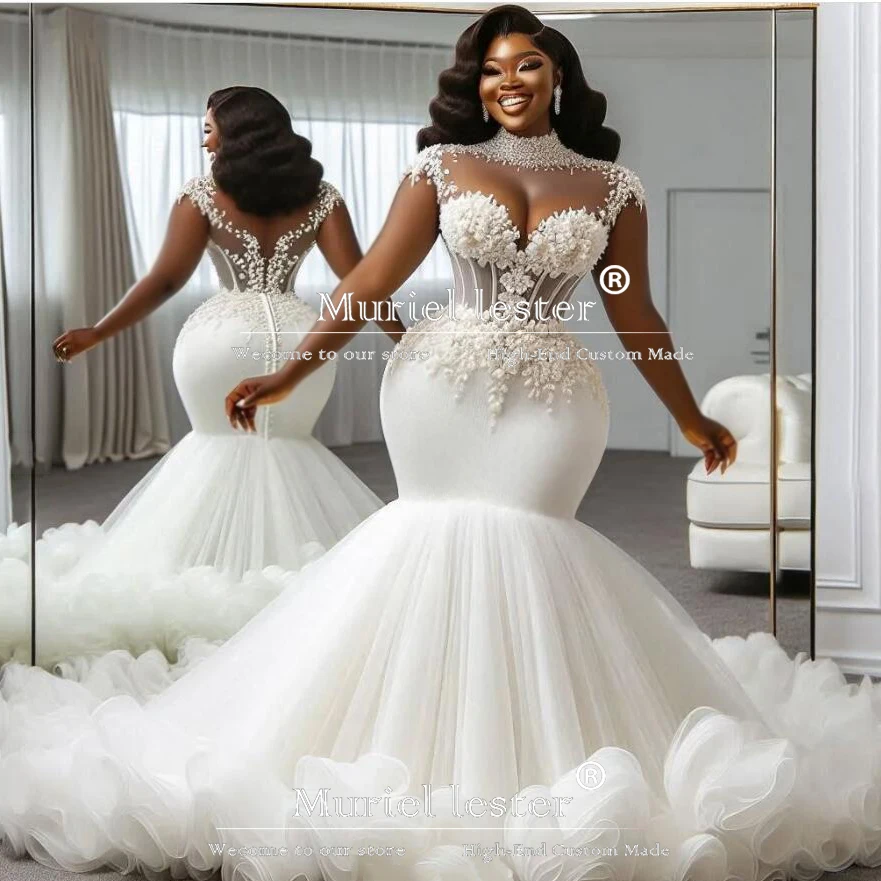 Изысканные свадебные платья русалки Aso Ebi в Африке, свадебные платья с аппликацией из бисера, свадебные платья по индивидуальному заказу, женская официальная одежда