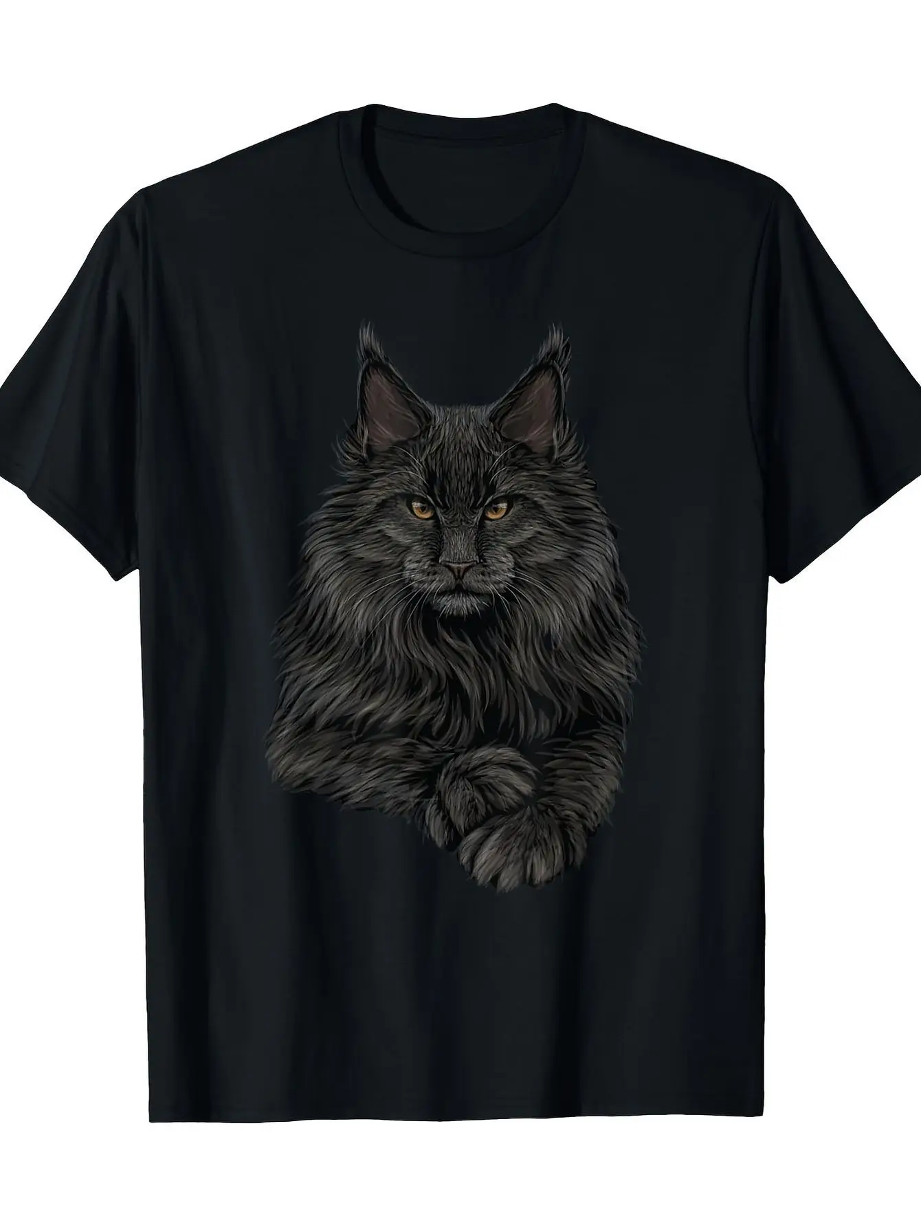 Мужская футболка с рисунком Maine Coon Cat — повседневная футболка с короткими рукавами из 100% хлопка с реалистичным дизайном Feline, можно стирать в машине, размеры