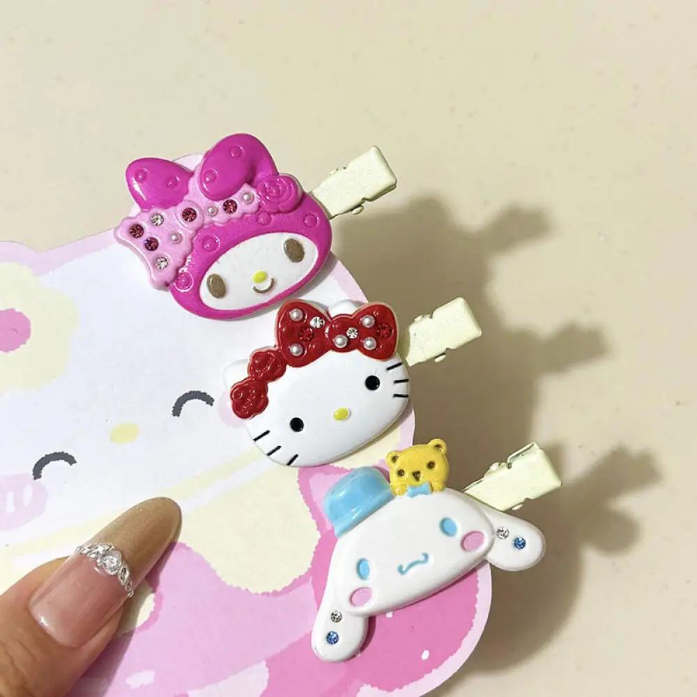 Фото Заколки для волос Sanrio Hello Kitty, блестящие розовые кристаллы My Melody Kuromi, женские аксессуары для волос, милый головной убор для девочек, зажим для челки, подарок №5