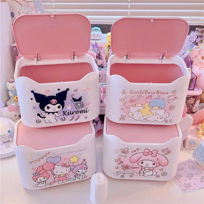 MINISO HelloKitty KUROMI MyMelody Little Twin Star Kawaii аниме мультфильм настольная крышка мусорный бак офисное общежитие корзина для хранения бумаги