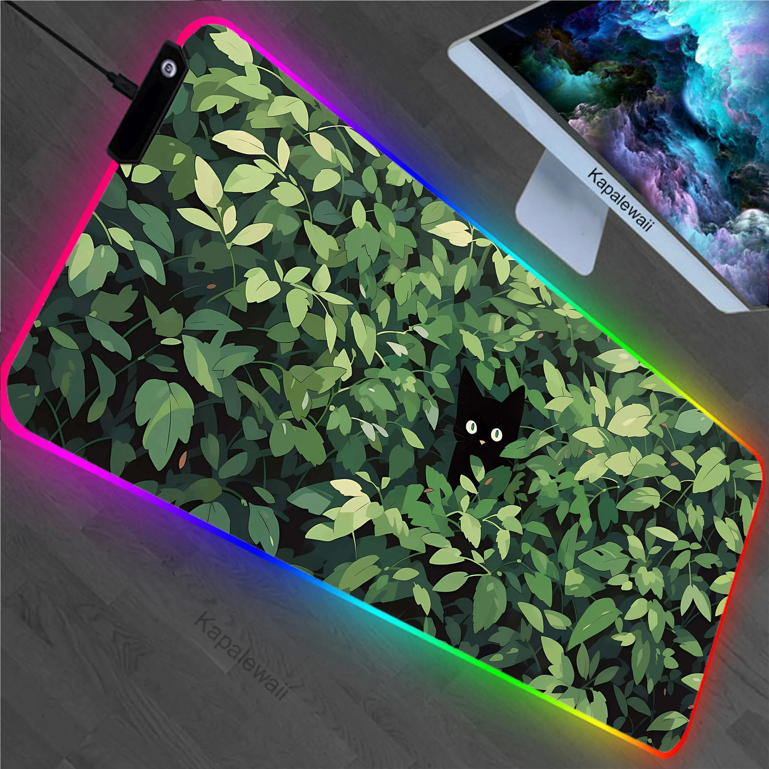 Фото Коврик для мыши с рисунком кошки и растения, RGB №4