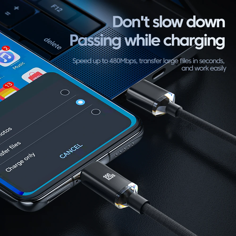 Фото Супербыстрый зарядный кабель 6A, 120 Вт, USB Type-C для Huawei P40 P30, быстрое зарядное устройство, шнур для передачи данных для Xiaomi Mi 12 Pro Oneplus Realme POCO №4