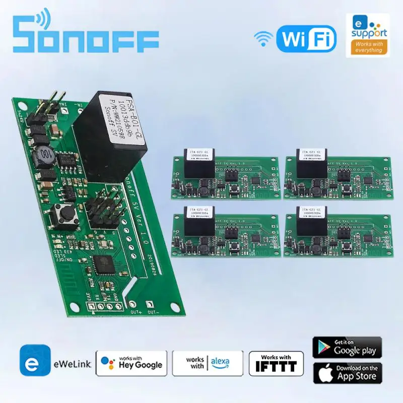 Умный переключатель SONOFF SV с Wi-Fi, безопасное напряжение 5-24 В, беспроводной релейный модуль для умного дома, поддержка вторичного развития, работает с Alexa