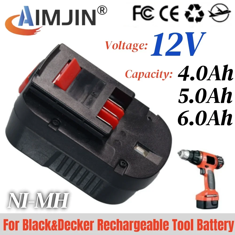 Сменный аккумулятор NI-MH 12 В 4,0/5,0/6,0 Ач для Black Decker A1712 FS120B FSB12 HPB12 A12 A12-XJ A12EX FS120B FSB12, аккумулятор для инструментов