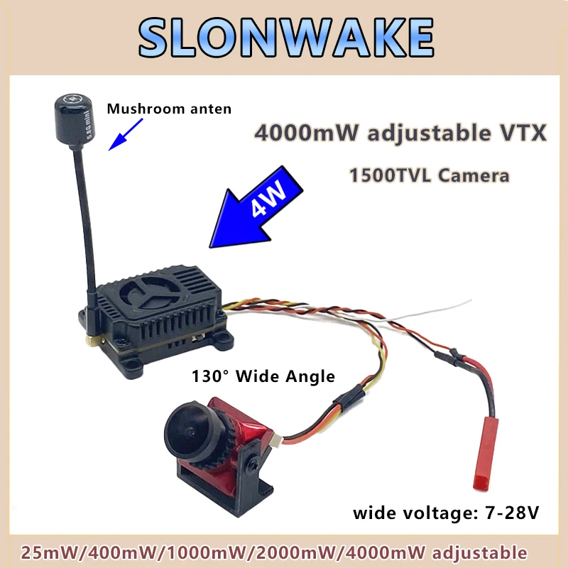 SLONWAKE 5,8G 4 Вт VTX-передатчик 4000/мВт Регулируемая передача видео rMMCX с поддержкой антенны + HD-камера fpv B19 1500TVL