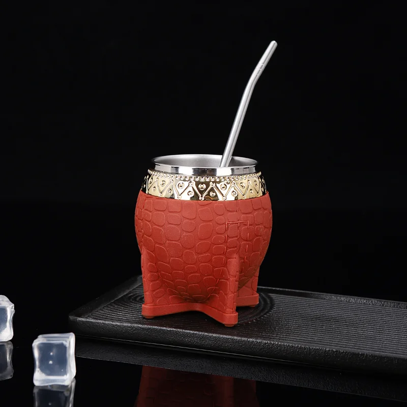 Фото Двухслойная чашка Mate из нержавеющей стали с соломенной текстурой, чашка из яичной скорлупы, идеально подходит для чая Yerba Mate, чашка Yerba Mate, новинка №5