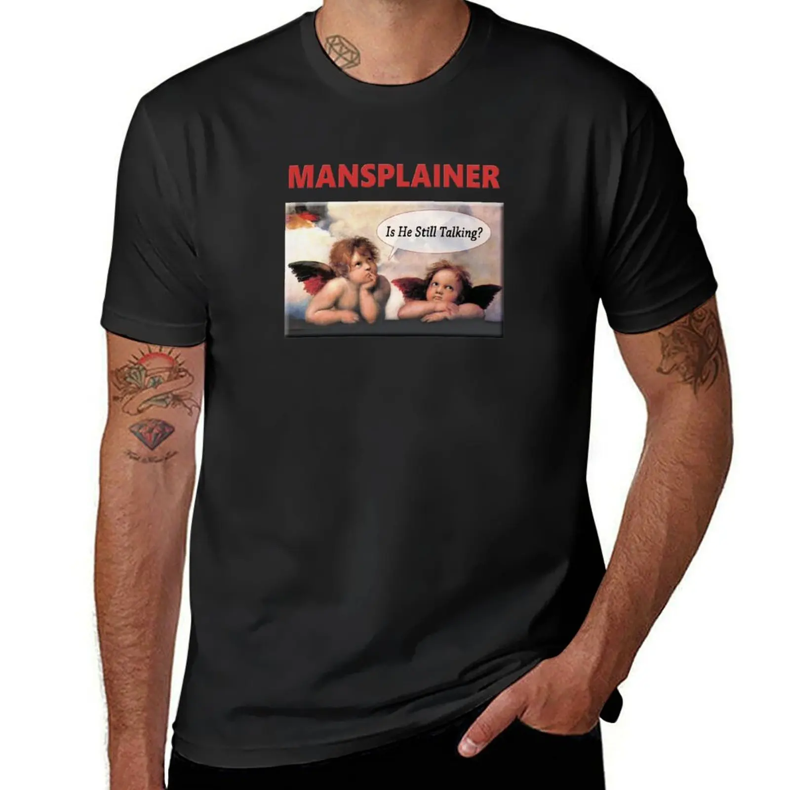 MANSPLAINER-он все еще разговаривает? Футболка Тяжелая для мальчика, эстетическая одежда, мужские футболки большого и высокого размера